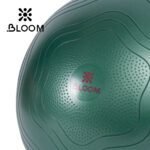 Close up shot of a green Bloom anti-burst yoga ball, showing the bloom logo